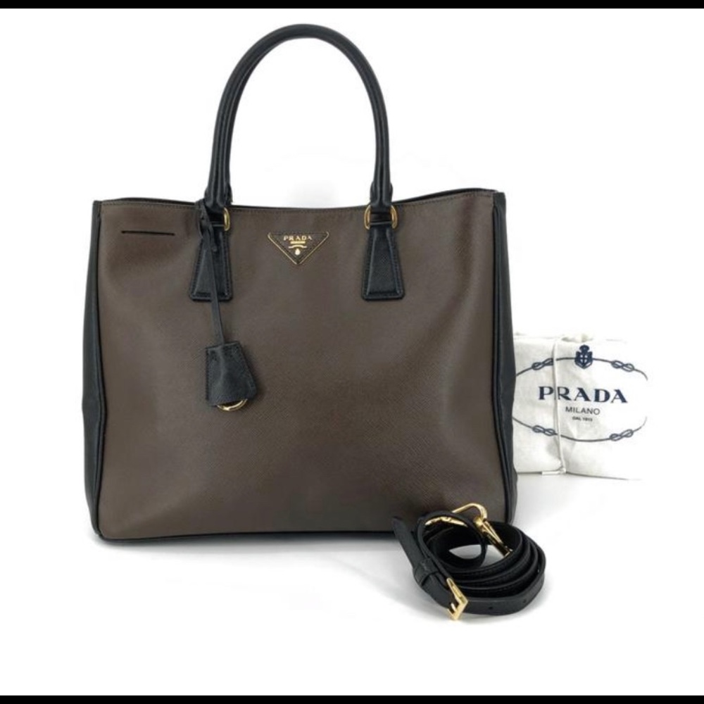 Prada Saffiano Leather Tote, Black & Brown